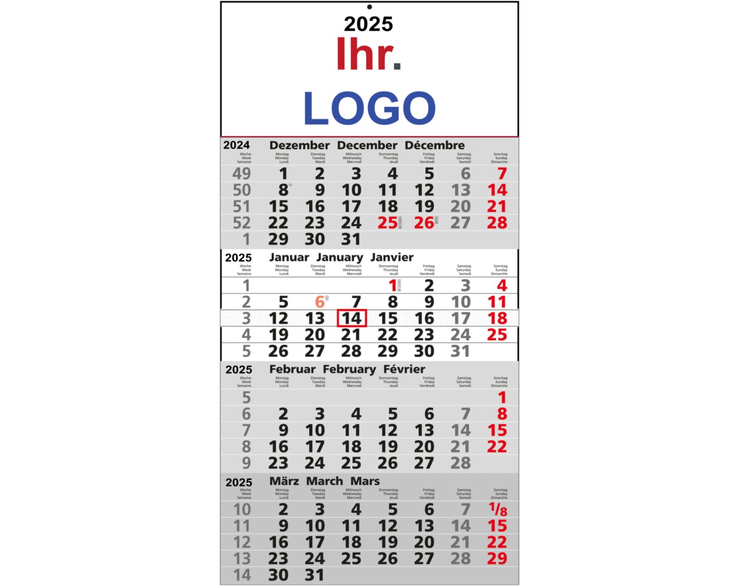4-Monats Kalender 2025 als bedrucktes Werbegeschenk