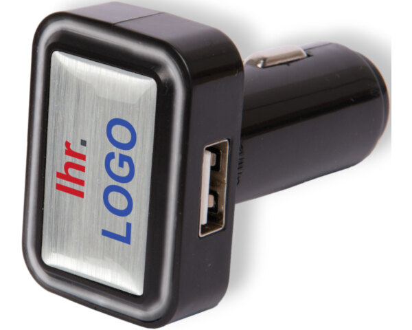 USB Ladestecker schwarz als bedrucktes Werbegeschenk